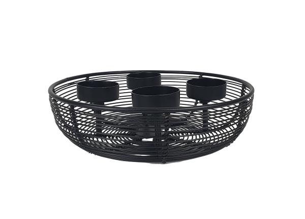 Adventskranz Metallschale schwarz Ø 20,5cm mit 4 Teelichtern